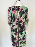 WHISTLES MULTI COLOURED PRINT SILK SHORT SLEEVE PENCIL DRESS SIZE 10