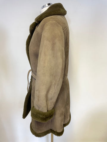 VINTAGE WALLACE SACKS BROWN BELTED SHEEPSKIN JACKET SIZE 16