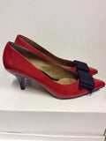 CLARKS SOFTWEAR RED PATENT & BLACK BOW TRIM HEELS SIZE 8/42