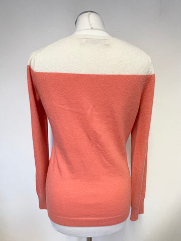 REISS CORAL & CREAM LAMBSWOOL & CASHMERE BLEND LONG SLEEVED JUMPER SIZE M