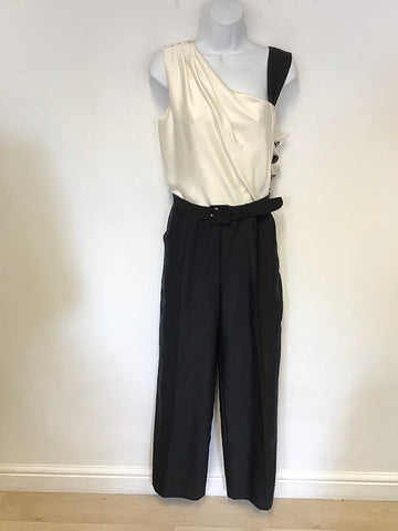REISS JAMILIA BLACK & IVORY SILK TOP TUXEDO JUMPSUIT SIZE 14