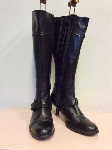 DUO BLACK LEATHER KNEE LENGTH BUCKLE TRIM BOOTS SIZE 5/38