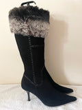 VICTORIA ANN BLACK SUEDE & FUR TRIM BOOTS  SIZE 7/40