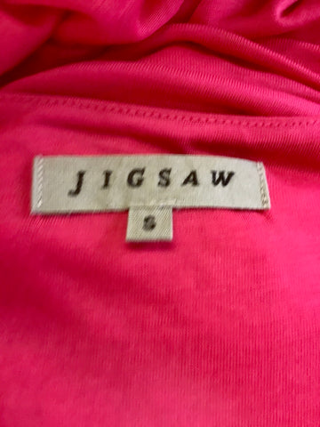 JIGSAW FUCHIA PINK STRETCH JERSEY DRAPE SLEEVELESS WRAP STYLE DRESS SIZE S