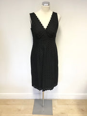 LK BENNETT BLACK BROIDERY ANGLAISE COTTON SLEEVELESS PENCIL DRESS SIZE 10