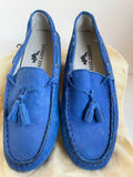LAURENT EFFEL ST BARTH ROYAL BLUE MOLESKIN LEATHER FLAT LOAFERS SIZE 6/39
