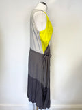 MINT VELVET GREY & YELLOW TRIM SLEEVELESS TIE SIDE DRESS SIZE 14