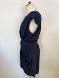 WHISTLES NAVY BLUE SILK CAP SLEEVED TIE WAIST DRESS SIZE 14