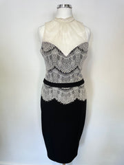 KARDASHIAN FOR LIPSY BLACK & CREAM LACE BODICEPENCIL DRESS SIZE 10