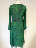 BRAND NEW JENNY DYER 100% SILK GREEN & BLACK PRINT FIT & FLARE DRESS SIZE 10