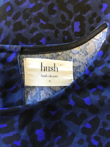 HUSH BLUE LEOPARD PRINT 3/4 SLEEVE A LINE DRESS SIZE 12