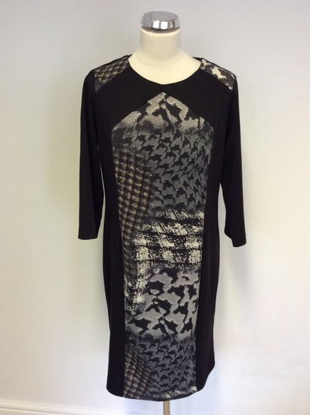 JAMES LAKELAND BLACK PRINT PANEL 3/4 SLEEVE DRESS SIZE 16