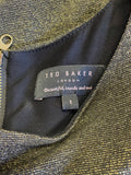 TED BAKER BLACK & GOLD SPARKLE LONG SLEEVE DRESS SIZE 1 UK 8/10