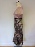FENN WRIGHT MANSON SILVER,PINK & BROWN SILK BLEND PRINT DRESS & JACKET SIZE 12