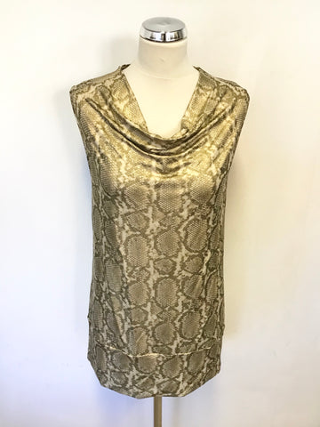 AIRFIELD GOLD SNAKESKIN COWL NECK SLEEVELESS STRETCH TOP SIZE 10