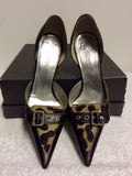 DOLCE & GABBANA DARK BROWN LEATHER & LEOPARD PRINT PONYSKIN HEELS SIZE 3.5/36