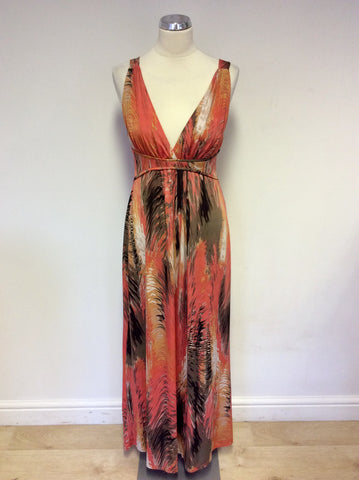 IZABEL LONDON ORANGE PRINT STRETCH MAXI DRESS SIZE 12