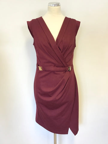 MICHELLE KEEGAN FOR LIPSY BURGUNDY WRAP STYLE PENCIL DRESS SIZE 14