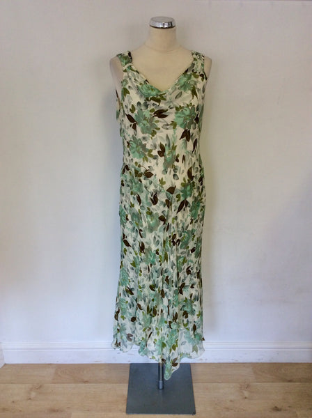 COUNTRY CASUALS GREEN & BROWN FLORAL PRINT SILK DRESS SIZE 14
