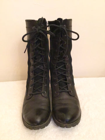 TIMBERLAND BLACK LEATHER & SUEDE LACE UP CALF LENGTH BOOTS SIZE 6/39