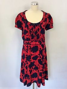 WHISTLES RED & NAVY BLUE SILK SHORT SLEEVE DRESS SIZE 8