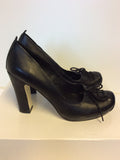 BRAND NEW IRREGULAR CHOICE BLACK LEATHER LACE UP TRIM HEELS SIZE 4.5/ 37.5