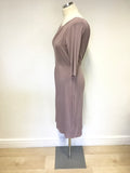 LK BENNETT MAUVE STRETCH LOW BACK 3/4 SLEEVE DRESS SIZE 12