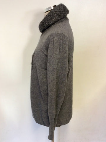 MADELEINE GREY WOOL & CASHMERE BLEND SEQUIN TRIM POLO NECK JUMPER SIZE 16/18