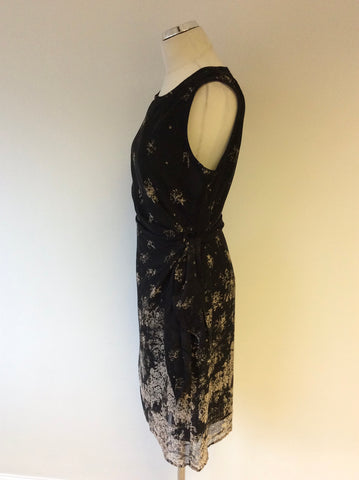 LAURA ASHLEY OCCASION BLACK & BEIGE PRINT SLEEVELESS PENCIL DRESS SIZE 14
