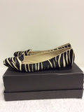 CARVELA BLACK & IVORY ZEBRA PRINT PONYSKIN FLATS SIZE 5/38