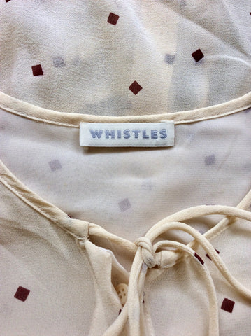 WHISTLES CREAM SILK & BROWN PRINT TIE FRONT BLOUSE SIZE 10