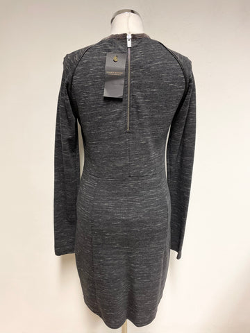 BRAND NEW MAISON SCOTCH DARK GREY LONG SLEEVE FITTED DRESS SIZE 2 UK 12