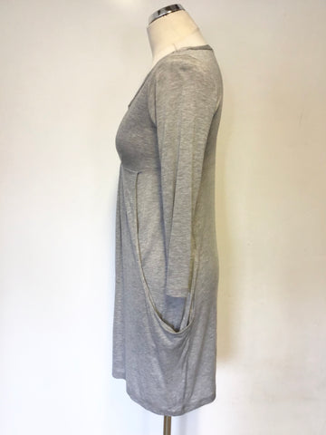 WHISTLES LIGHT GREY 3/4 SLEEVE SCOOP NECKLINE DRESS SIZE 1 UK 8/10