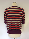 JAMES LAKELAND MULTI COLOURED STRIPED SHORT SLEEVE CARDIGAN SIZE 14