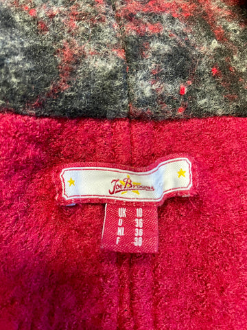 JOE BROWN RED & BLACK EMBROIDERED WOOL BLEND HOODED KNEE LENGTH COAT SIZE 10