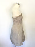 PRADA OYSTER BEIGE STRAPLESS SPECIAL OCCASION FIT & FLARE DRESS SIZE 40 UK 8