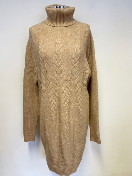 BRAND NEW DEANE & WHITE CAMEL CABLE KNIT LONG SLEEVE JUMPER DRESS SIZE L
