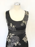 MONSOON BLACK WITH SILVER & IVORY FLORAL EMBROIDERY SLEEVELESS OCCASION DRESS SIZE 10