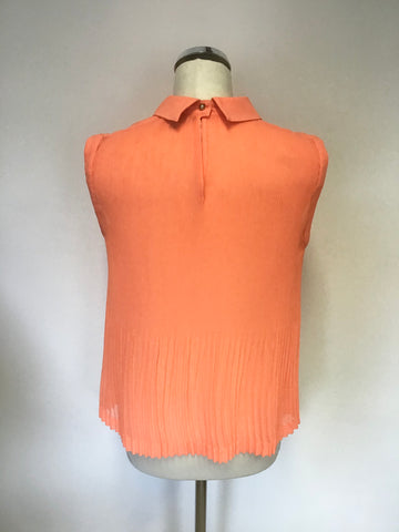 TED BAKER ORANGE DATE MICRO PLEATED SLEEVELESS TOP SIZE 1 UK 8/10