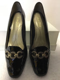 VAN DAL BLACK PATENT LEATHER SILVER TRIM COURT SHOES SIZE 4.5 EE / 37.5