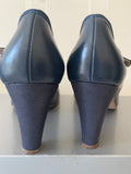 HUSH PUPPIES NAVY BLUE LEATHER T BAR COURT SHOES SIZE 6/39
