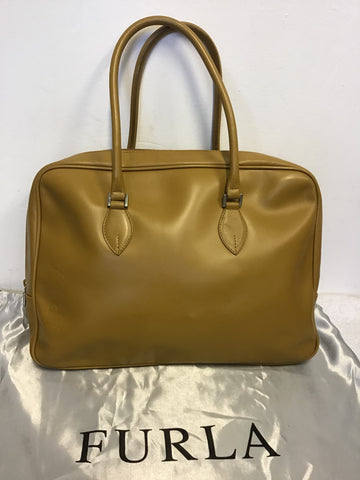FURLA CAMEL LEATHER TOTE BAG WITH SHOULDER STRAP