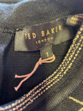 BRAND NEW TED BAKER BLACK & METALLIC CUT OUT DETAIL STRETCH FIT & FLARE DRESS SIZE 1 UK 8/10