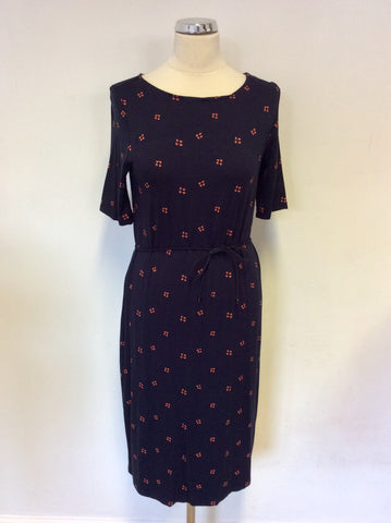HOBBS NAVY BLUE & PINK FLORAL PRINT TIE WAIST STRETCH JERSEY DRESS SIZE 10