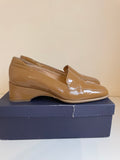 ITALIAN PAOLA CIPRIANI CAMEL PATENT LEATHER SLIP ON HEELED LOAFERS SIZE 4/37