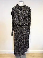 & OTHER STORIES BLACK & CAMEL SPOT LONG SLEEVE MIDI DRESS SIZE 10