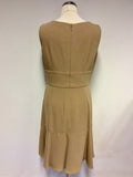HOBBS CAMEL SLEEVELESS FLUTED HEM DRESS SIZE 12