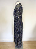 THE SHIRT COMPANY NAVY BLUE FLORAL PRINT LONG SLEEVED BELTED MIDI DRESS SIZE 8