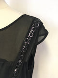 MINT VELVET BLACK SILK EMBELLISHED TRIM SLEEVELESS TUNIC TOP SIZE 14