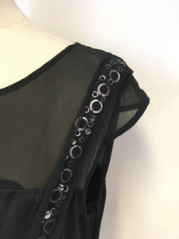 MINT VELVET BLACK SILK EMBELLISHED TRIM SLEEVELESS TUNIC TOP SIZE 14